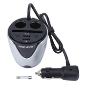 HSC YC-19D Car Cup Charger 2.1A/1A Dual USB Ports Car 12V-24V Charger with 2-Socket Cigarette, Card Socket and LED Display(Silver) Eurekaonline