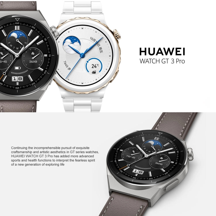 HUAWEI WATCH GT 3 Pro Titanium Smart Watch 46mm Genuine Leather Wristband, 1.43 inch AMOLED Screen, Support ECG / GPS / 14-days Battery Life(Grey) Eurekaonline