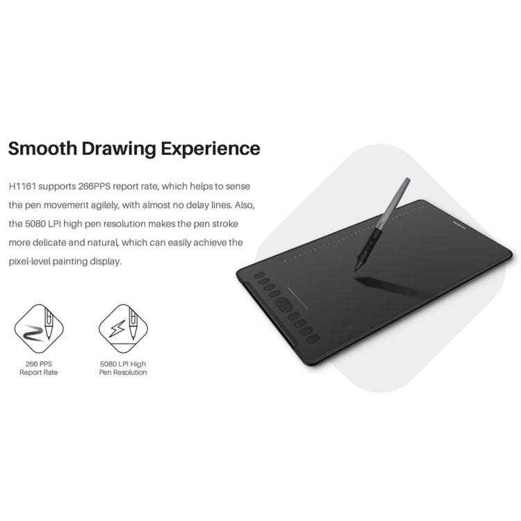 HUION H1161 5080 LPI Touch Strip Art Drawing Tablet for Fun, with Battery-free Pen & Pen Holder Eurekaonline