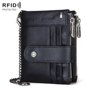 HUMERPAUL BP896 RFID Anti-Theft Brush Dual Zipper Leather Wallet Multi-Card Men Purse(Black) Eurekaonline