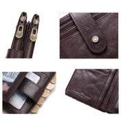 HUMERPAUL BP896 RFID Anti-Theft Brush Dual Zipper Leather Wallet Multi-Card Men Purse(Brown) Eurekaonline