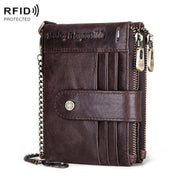 HUMERPAUL BP896 RFID Anti-Theft Brush Dual Zipper Leather Wallet Multi-Card Men Purse(Dark Brown) Eurekaonline