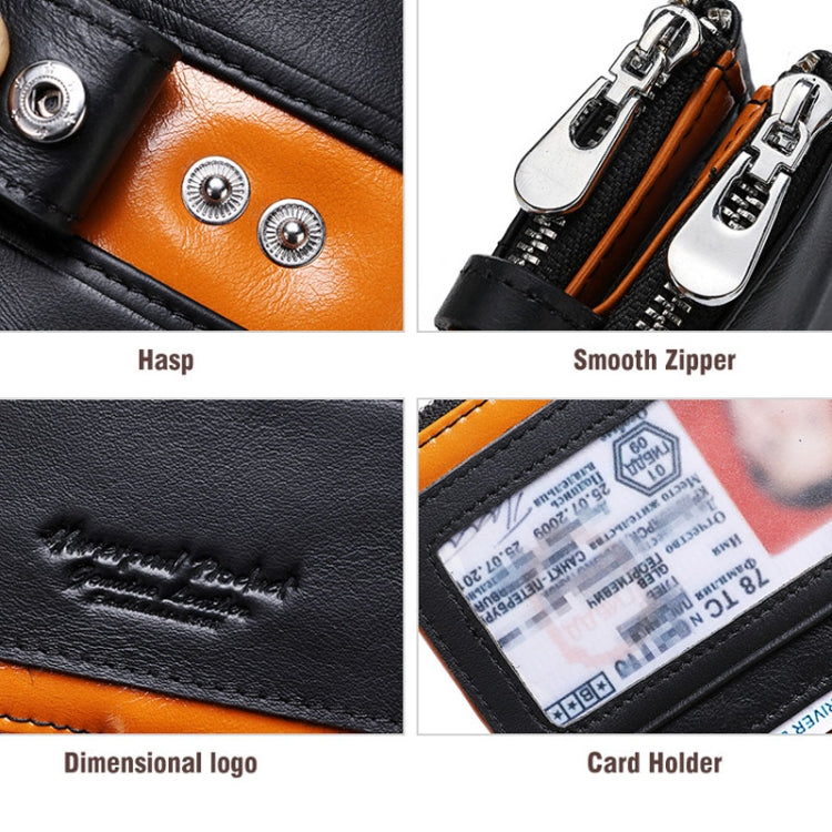 HUMERPAUL BP90 Men Retro Simple Coin Purse Dual Zipper Short RFID Anti-Magnetic Cash Clip(Orange) Eurekaonline