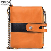 HUMERPAUL BP90 Men Retro Simple Coin Purse Dual Zipper Short RFID Anti-Magnetic Cash Clip(Orange) Eurekaonline