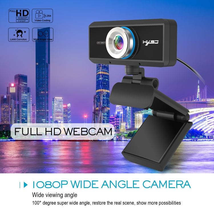 HXSJ S4 1080P Adjustable 180 Degree HD Manual Focus Video Webcam PC Camera with Microphone(Black) Eurekaonline