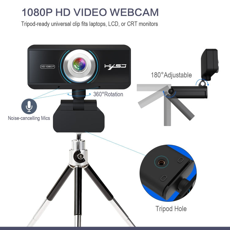 HXSJ S4 1080P Adjustable 180 Degree HD Manual Focus Video Webcam PC Camera with Microphone(Black) Eurekaonline