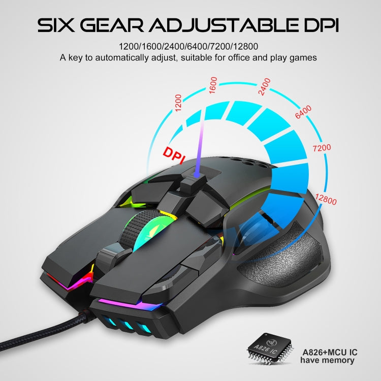 HXSJ S700 USB 12800dpi Adjustable 10-Keys Mechanical Wired Gaming Mouse(Black) Eurekaonline