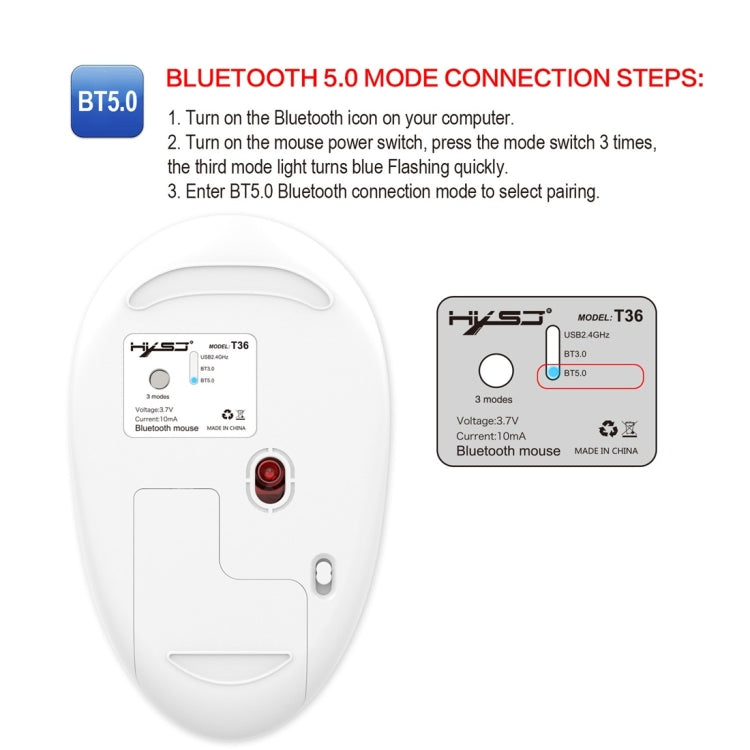HXSJ T36 2.4G Bluetooth 5.0+3.0 Three-mode Silent Design Wireless Bluetooth Mouse (Silver) Eurekaonline