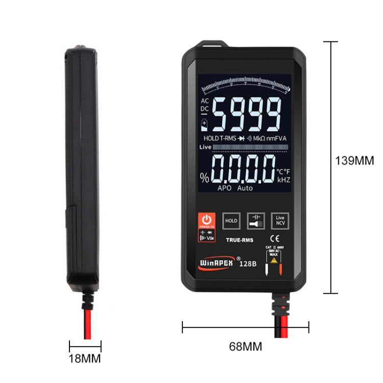 HY128B Reverse Display Screen Ultra-thin Touch Smart Digital Multimeter Fully Automatic High Precision True Effective Value Multimeter Eurekaonline