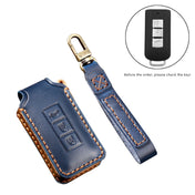 Hallmo Car Cowhide Leather Key Protective Cover Key Case for Mitsubishi Outlander (Blue) Eurekaonline