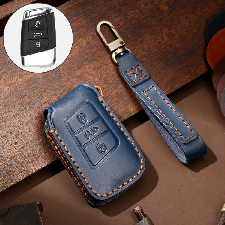 Hallmo Car Cowhide Leather Key Protective Cover Key Case for Volkswagen Lavida A Style (Blue) Eurekaonline