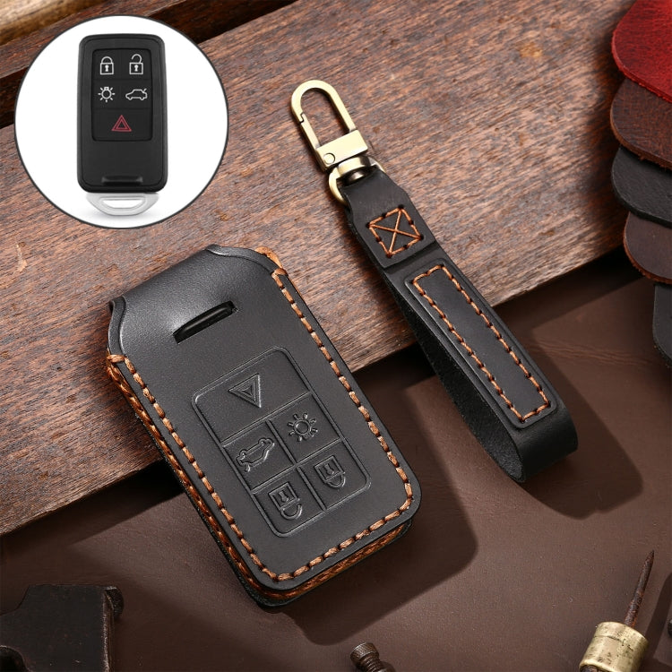 Hallmo Car Cowhide Leather Key Protective Cover Key Case for Volvo 5-button (Black) Eurekaonline