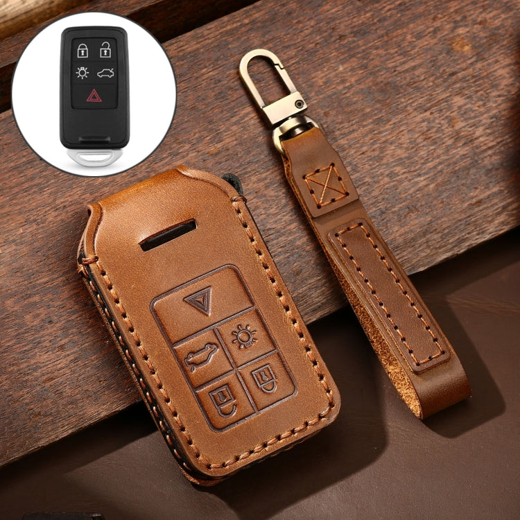 Hallmo Car Cowhide Leather Key Protective Cover Key Case for Volvo 5-button (Brown) Eurekaonline