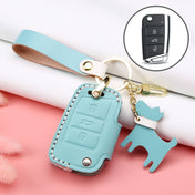 Hallmo Car Female Style Cowhide Leather Key Protective Cover for Volkswagen, B Type Folding (Lake Blue) Eurekaonline