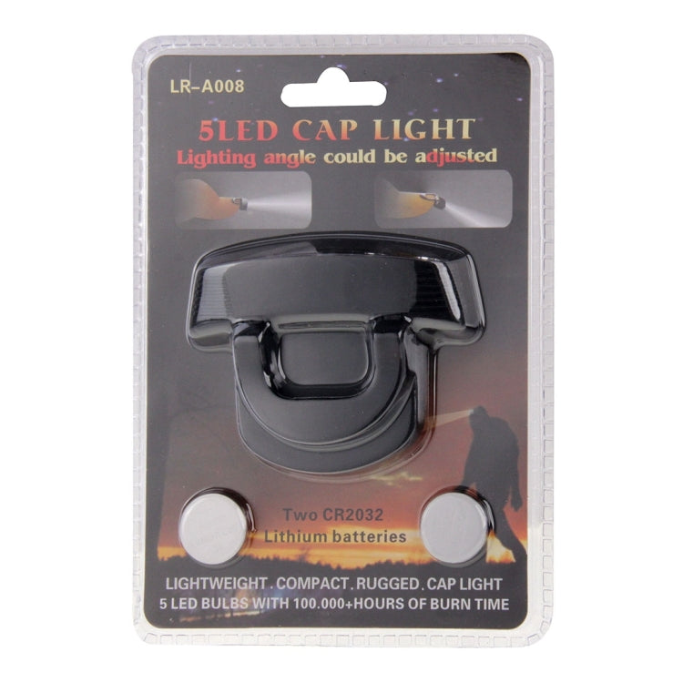 Head Light HeadLamp Cap Torch Bulb, 5 LED White Light Two Mode Adjustable(Black) Eurekaonline