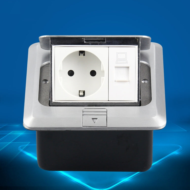 Hidden Pop-up Aluminum Alloy Computer Floor Socket with Cover Bottom Box, EU Plug Eurekaonline