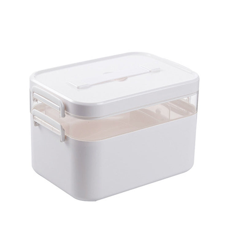 Household Portable Cosmetic Finishing Storage Box Large-capacity Family Safety Emergency Storage Box Double-layer Medicine Case, Size:L-28.5x19.5x18.5cm(White) Eurekaonline
