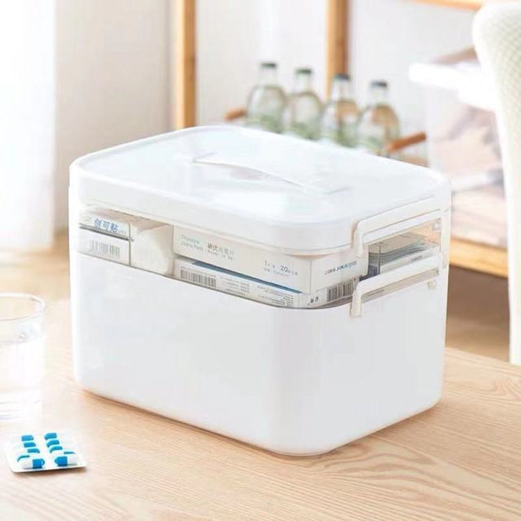 Household Portable Cosmetic Finishing Storage Box Large-capacity Family Safety Emergency Storage Box Double-layer Medicine Case, Size:S-24x16.5x16cm(White) Eurekaonline