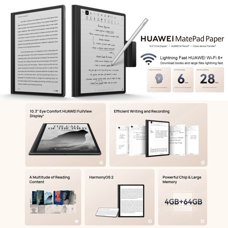 Huawei MatePad Paper HMW-W09 WiFi, 10.3 inch, 4GB+64GB, HarmonyOS 2 HUAWEI Kirin 820E Hexa Core, Support Dual WiFi, OTG, with HUAWEI M-Pencil, Not Support Google Play(Black) Eurekaonline