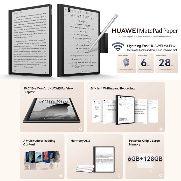 Huawei MatePad Paper HMW-W09 WiFi, 10.3 inch, 6GB+128GB, HarmonyOS 2 HUAWEI Kirin 820E Hexa Core, Support Dual WiFi, OTG, with HUAWEI M-Pencil, Not Support Google Play (Black) Eurekaonline