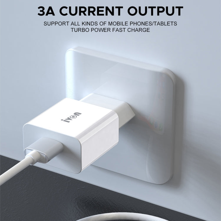 IVON AD-35 2 in 1 18W QC3.0 USB Port Travel Charger + 1m USB to 8 Pin Data Cable Set, EU Plug(White) Eurekaonline