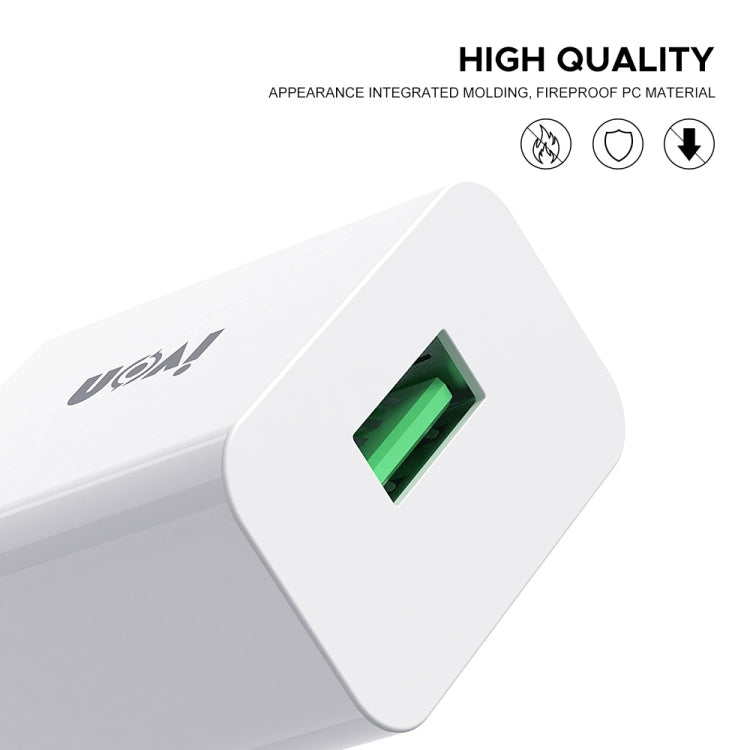 IVON AD-35 2 in 1 18W QC3.0 USB Port Travel Charger + 1m USB to 8 Pin Data Cable Set, EU Plug(White) Eurekaonline