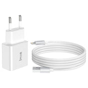 IVON AD-35 2 in 1 18W QC3.0 USB Port Travel Charger + 1m USB to 8 Pin Data Cable Set, EU Plug(White) Eurekaonline