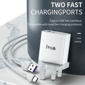 IVON AD52 18W USB-C / Type-C + USB Dual Port PD Fast Charge(US Plug) Eurekaonline