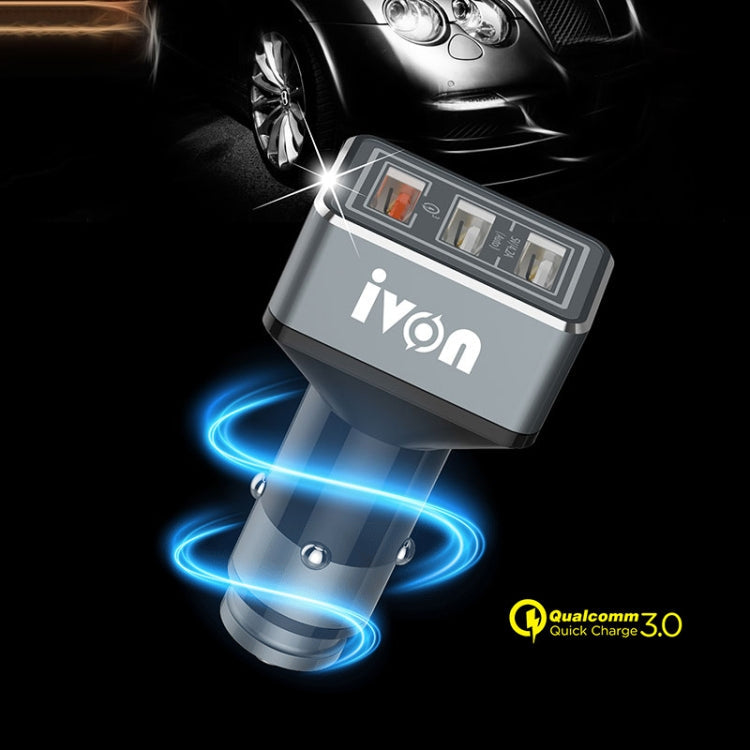 IVON CC36 39W 7.2A QC 3.0 USB + Dual USB Car Charger with Ambient Light Eurekaonline