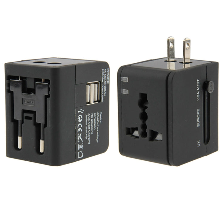 International 2.1A 2-USB EU / AU / UK / US Plug Travel Universal Adaptor(Black) Eurekaonline