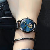JIN SHI DUN 8812 Women Simple Hollowed Waterproof Automatic Mechanical Watch(Black Leather Strip Blue) Eurekaonline