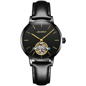 JIN SHI DUN 8812 Women Simple Hollowed Waterproof Automatic Mechanical Watch(Black Leather Strip) Eurekaonline