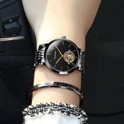 JIN SHI DUN 8812 Women Simple Hollowed Waterproof Automatic Mechanical Watch(Black Steel Strip) Eurekaonline