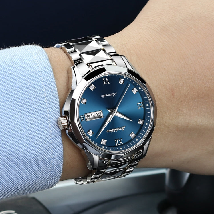 JIN SHI DUN 8813 Fashion Waterproof Luminous Automatic Mechanical Watch, Style:Men(Silver Blue) Eurekaonline