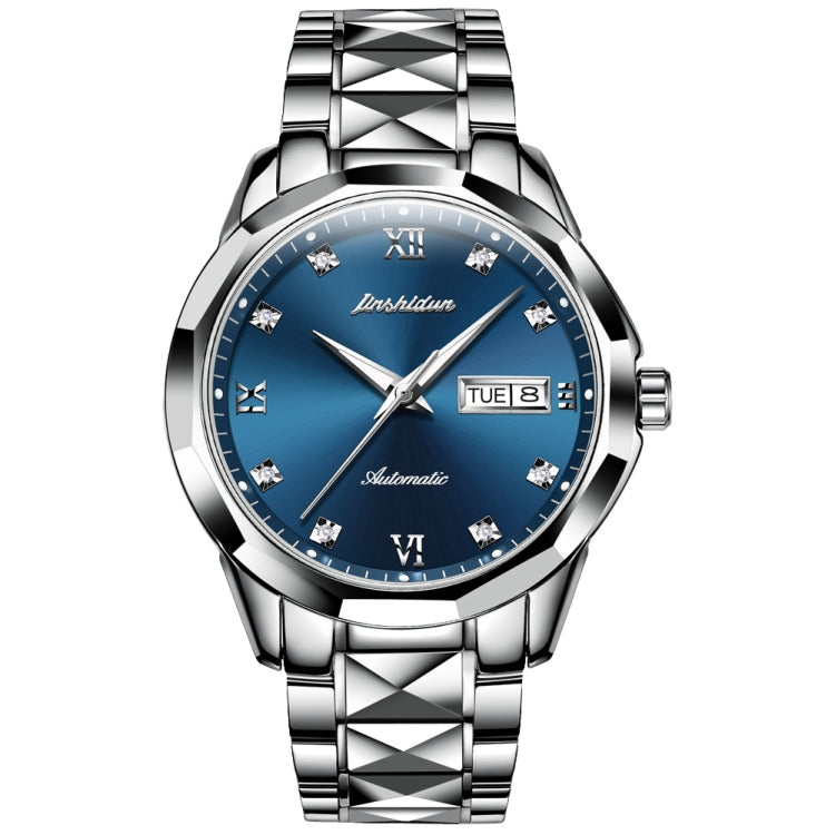 JIN SHI DUN 8813 Fashion Waterproof Luminous Automatic Mechanical Watch, Style:Men(Silver Blue) Eurekaonline