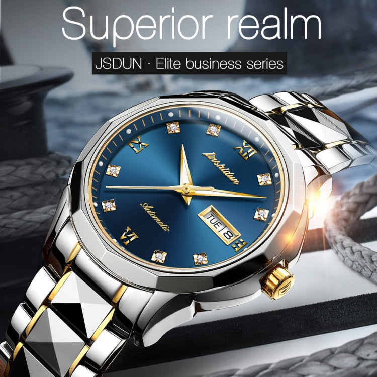 JIN SHI DUN 8813 Fashion Waterproof Luminous Automatic Mechanical Watch, Style:Men(Silver Gold Blue) Eurekaonline