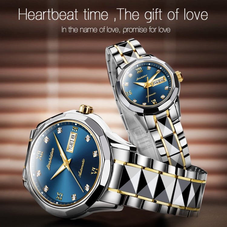 JIN SHI DUN 8813 Fashion Waterproof Luminous Automatic Mechanical Watch, Style:Men(Silver Gold Blue) Eurekaonline