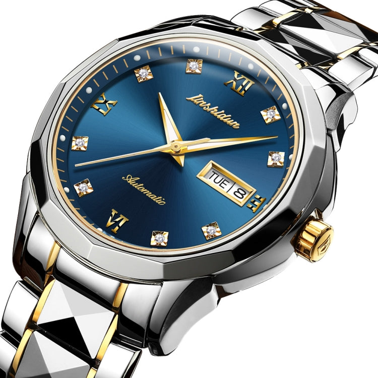 JIN SHI DUN 8813 Fashion Waterproof Luminous Automatic Mechanical Watch, Style:Men(Silver Gold Blue) Eurekaonline