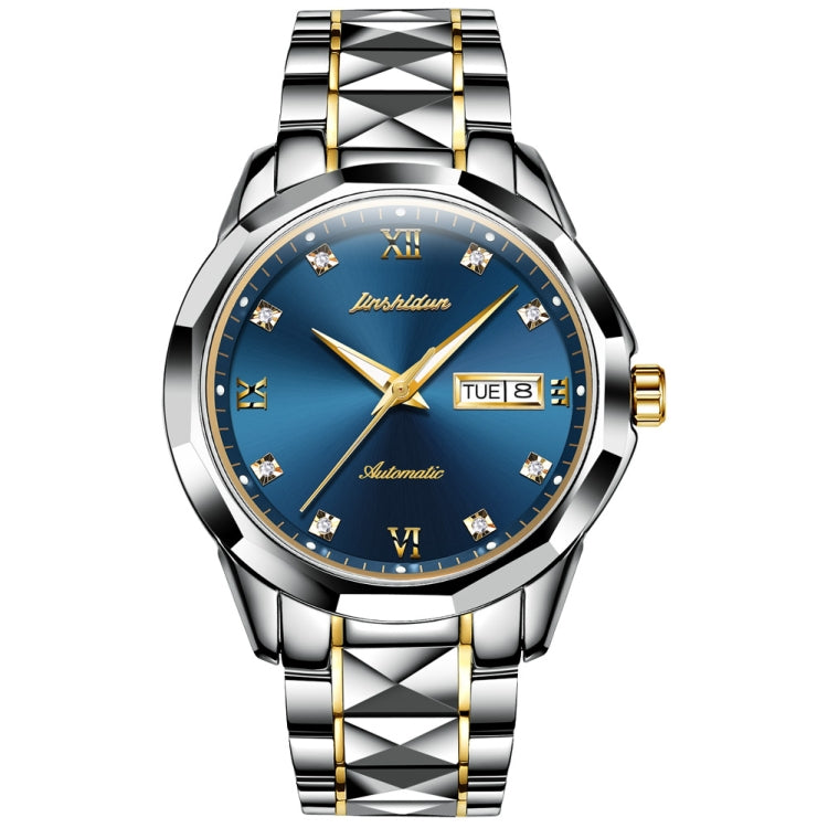 JIN SHI DUN 8813 Fashion Waterproof Luminous Automatic Mechanical Watch, Style:Men(Silver Gold Blue) Eurekaonline