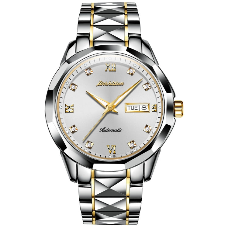 JIN SHI DUN 8813 Fashion Waterproof Luminous Automatic Mechanical Watch, Style:Men(Silver Gold White) Eurekaonline