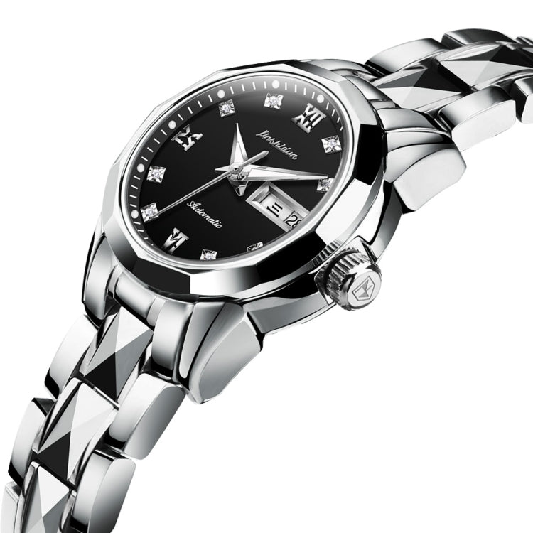 JIN SHI DUN 8813 Fashion Waterproof Luminous Automatic Mechanical Watch, Style:Women(Silver Black) Eurekaonline