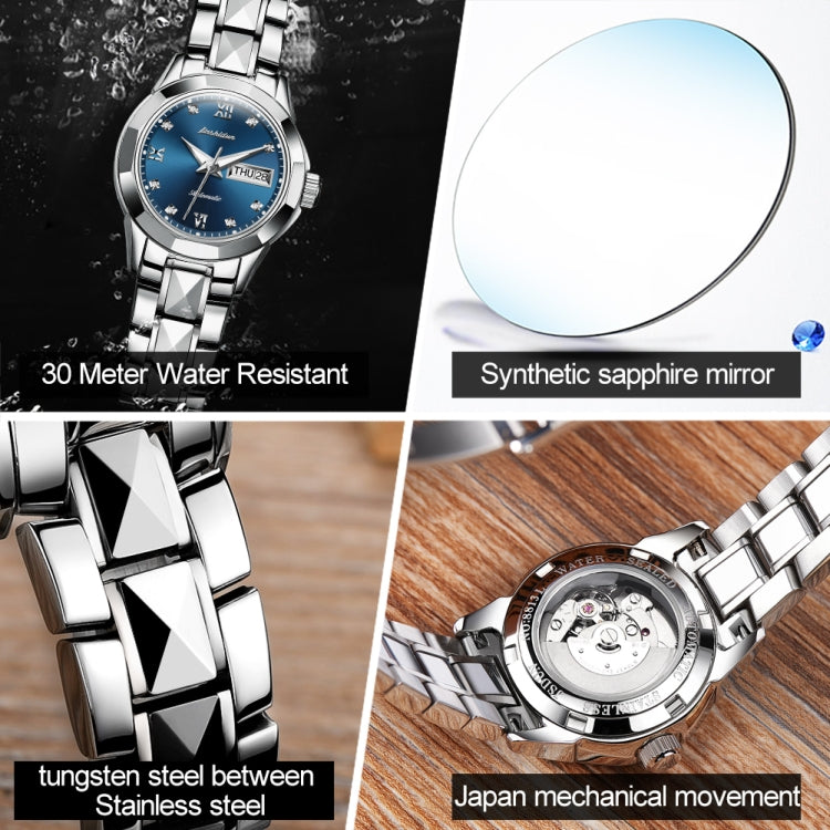 JIN SHI DUN 8813 Fashion Waterproof Luminous Automatic Mechanical Watch, Style:Women(Silver Blue) Eurekaonline