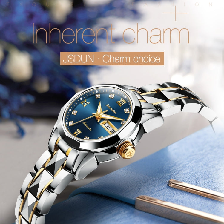 JIN SHI DUN 8813 Fashion Waterproof Luminous Automatic Mechanical Watch, Style:Women(Silver Blue) Eurekaonline