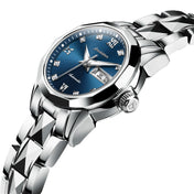 JIN SHI DUN 8813 Fashion Waterproof Luminous Automatic Mechanical Watch, Style:Women(Silver Blue) Eurekaonline