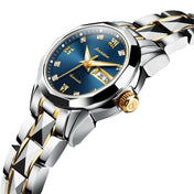 JIN SHI DUN 8813 Fashion Waterproof Luminous Automatic Mechanical Watch, Style:Women(Silver Gold Blue) Eurekaonline