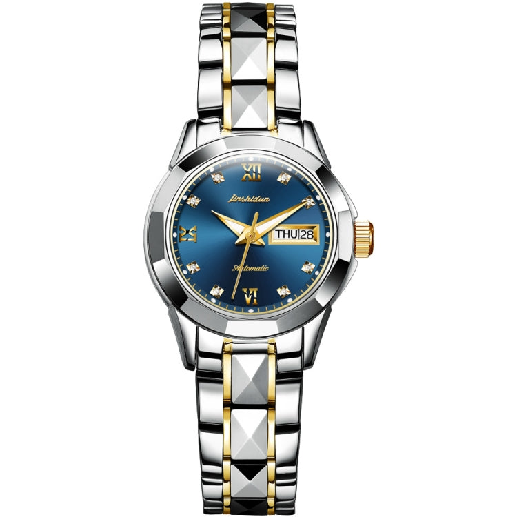 JIN SHI DUN 8813 Fashion Waterproof Luminous Automatic Mechanical Watch, Style:Women(Silver Gold Blue) Eurekaonline