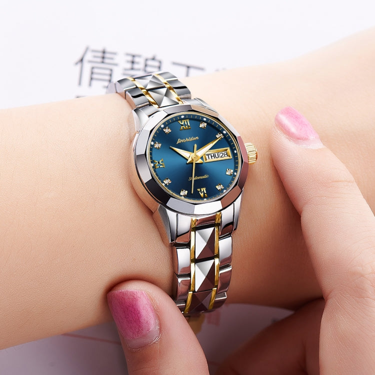 JIN SHI DUN 8813 Fashion Waterproof Luminous Automatic Mechanical Watch, Style:Women(Silver Gold Blue) Eurekaonline