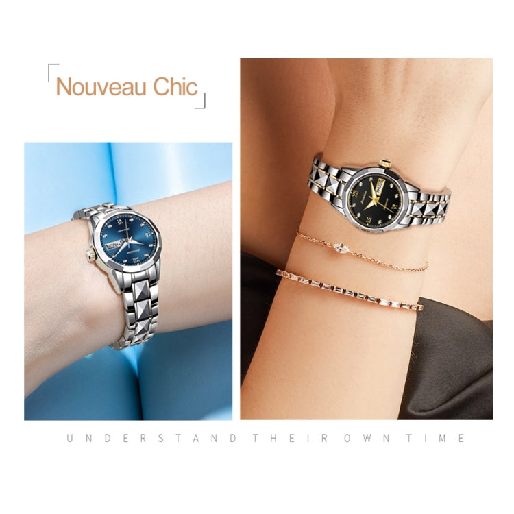 JIN SHI DUN 8813 Fashion Waterproof Luminous Automatic Mechanical Watch, Style:Women(Silver Gold Blue) Eurekaonline
