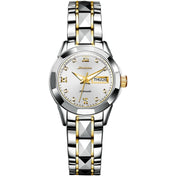 JIN SHI DUN 8813 Fashion Waterproof Luminous Automatic Mechanical Watch, Style:Women(Silver Gold White) Eurekaonline