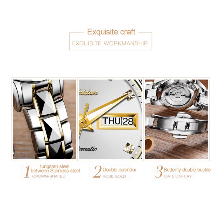 JIN SHI DUN 8813 Fashion Waterproof Luminous Automatic Mechanical Watch, Style:Women(Silver Gold White) Eurekaonline